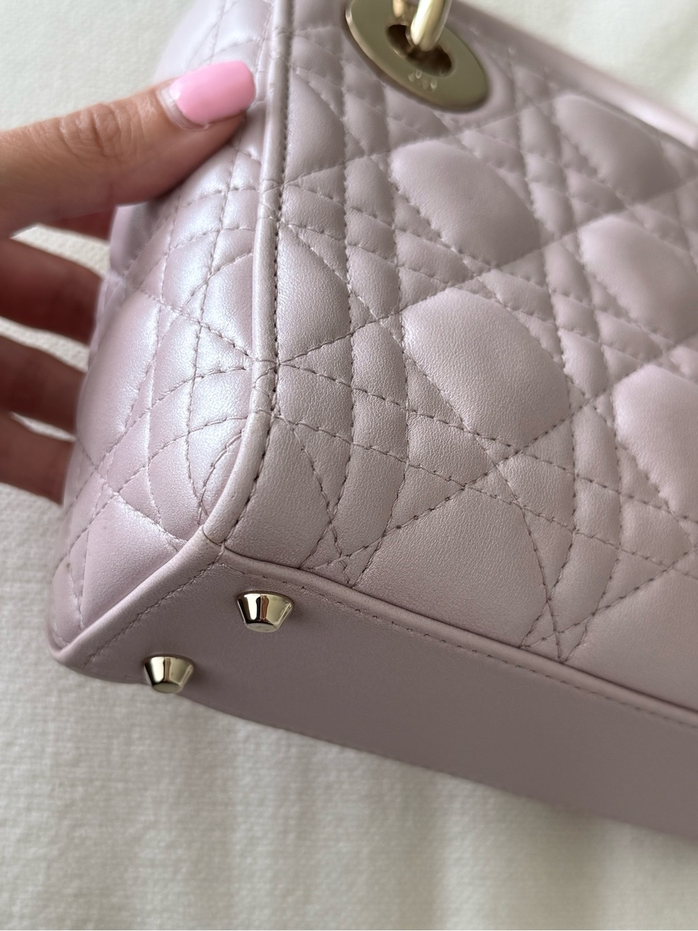 METALLIC PINK CHRISTIAN DIOR LADY DIOR MINI BAG WITH CHAIN STRAP - Picture 11 of 16